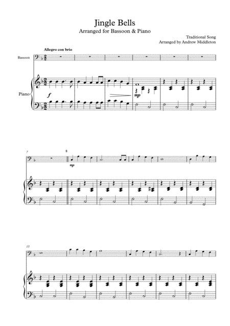 Free Sheet Music Jingle Bells Arranged For Bassoon Piano