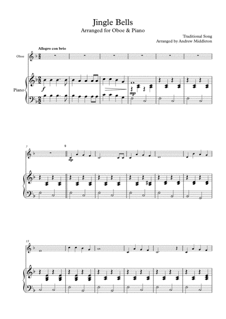 Jingle Bells Arranged For Oboe Piano Sheet Music