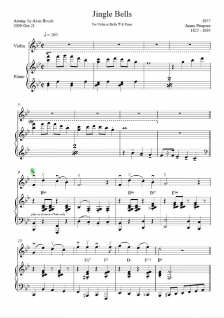 Free Sheet Music Jingle Bells Easily Swinging Solo Piano