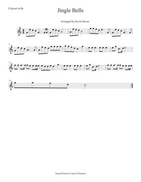 Jingle Bells Easy Key Of C Clarinet Sheet Music