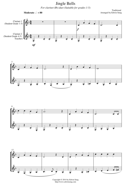 Free Sheet Music Jingle Bells For Clarinet Bb Duet Suitable For Grades 1 5