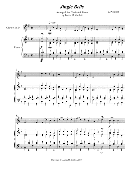 Free Sheet Music Jingle Bells For Clarinet Piano