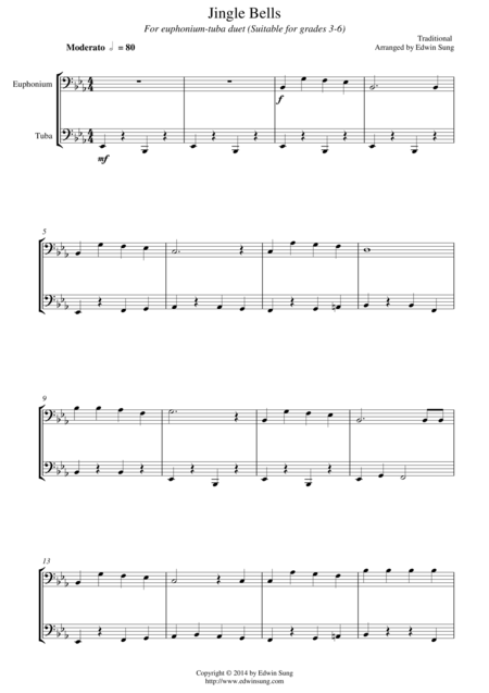 Jingle Bells For Euphonium Bass Tuba Duet Suitable For Grades 3 6 Sheet Music