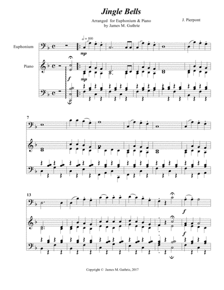 Free Sheet Music Jingle Bells For Euphonium Piano