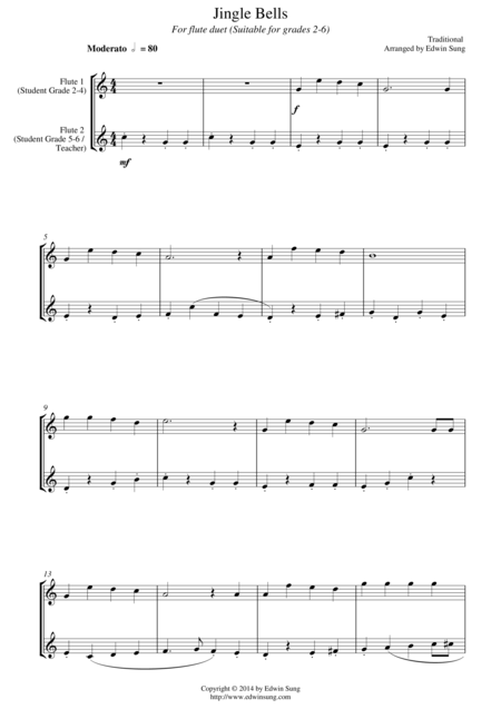 Jingle Bells For Flute Duet Suitable For Grades 1 5 Sheet Music