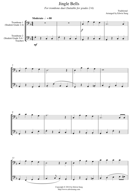 Jingle Bells For Trombone Duet Suitable For Grades 2 6 Sheet Music