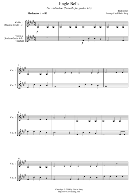 Free Sheet Music Jingle Bells For Violin Duet Suitable For Grades 1 5