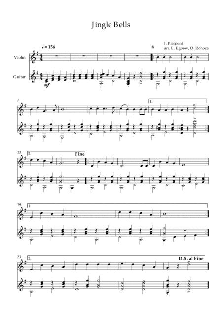 Jingle Bells James Pierpont For Violin Guitar Sheet Music