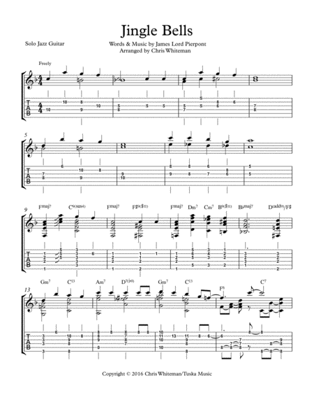 Jingle Bells Jazz Guitar Chord Melody Sheet Music