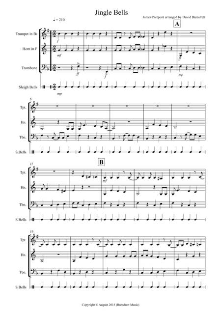 Jingle Bells Jazzy Style For Brass Trio Sheet Music