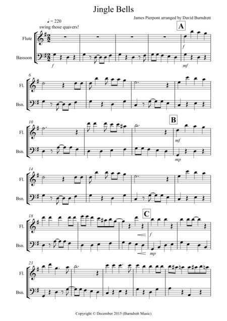 Jingle Bells Jazzy Style For Flute And Bassoon Duet Sheet Music