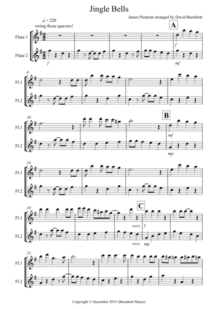 Free Sheet Music Jingle Bells Jazzy Style For Flute Duet