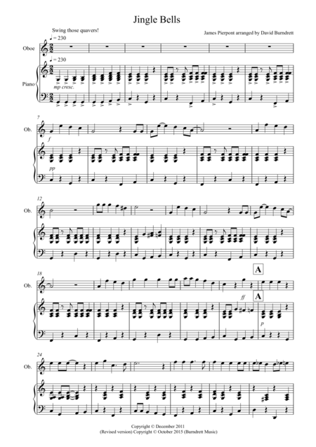 Jingle Bells Jazzy Style For Oboe And Piano Sheet Music