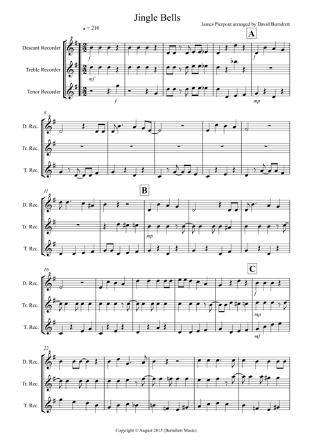 Jingle Bells Jazzy Style For Recorder Trio Sheet Music