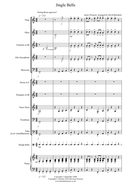 Jingle Bells Jazzy Style For School Concert Band Sheet Music