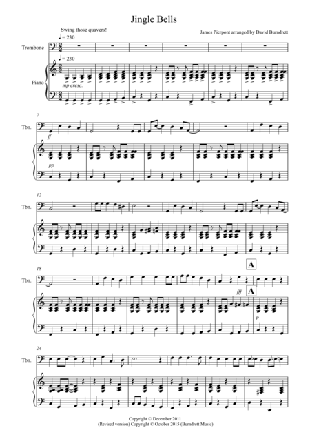 Jingle Bells Jazzy Style For Trombone And Piano Sheet Music