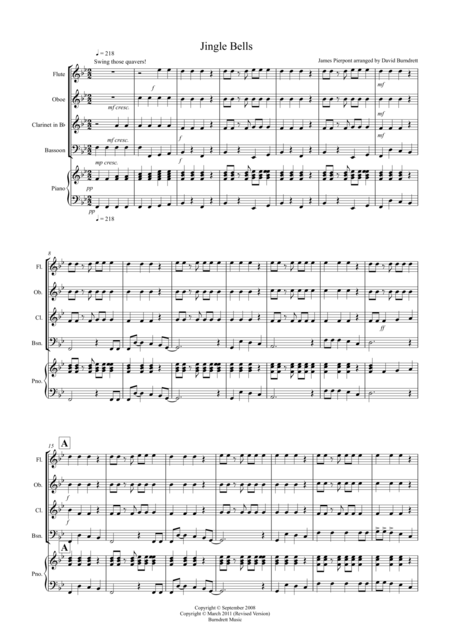 Free Sheet Music Jingle Bells Jazzy Style For Wind Quartet