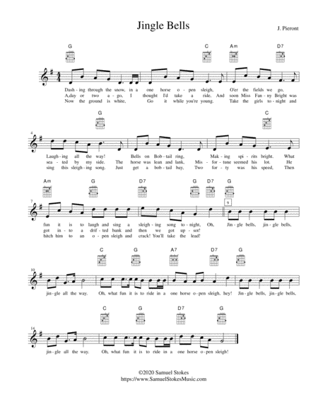 Jingle Bells Lead Sheet In G Major Sheet Music