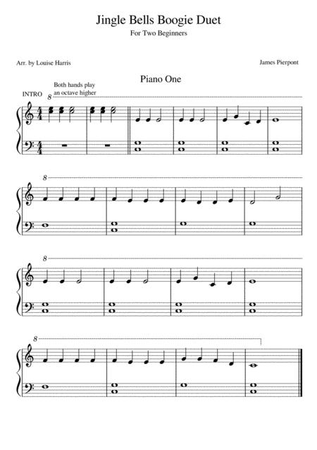 Free Sheet Music Jingle Bells Piano Duet Boogie Style For Two Beginners Pianists Chorus Only