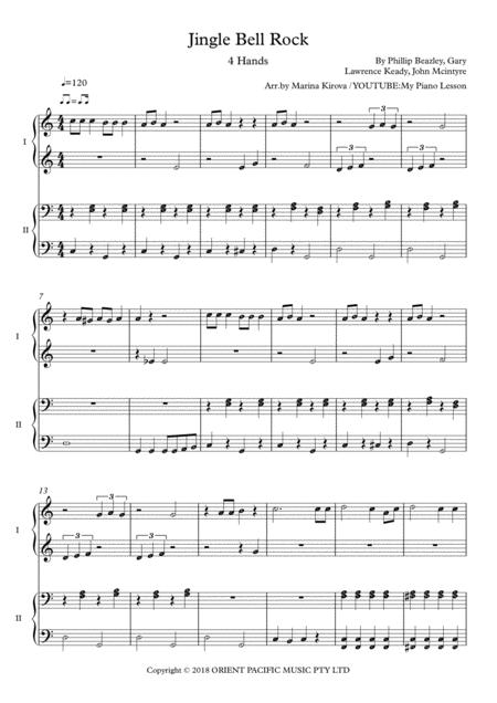 Jingle Bells Rock Easy Piano 4 Hands Duet With Note Names In Easy To Read Format Sheet Music