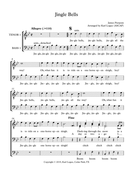 Free Sheet Music Jingle Bells Ttbb A Capella