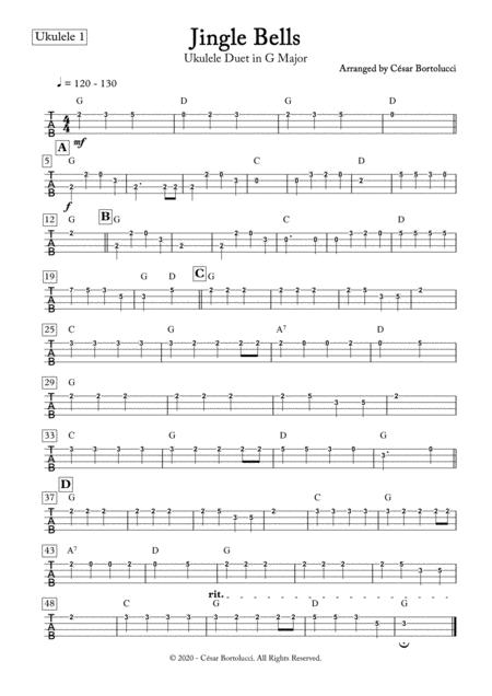 Jingle Bells Ukulele For Duet Or Ukulele Group Sheet Music