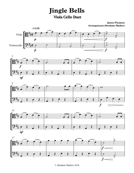 Jingle Bells Viola Cello Duet Sheet Music