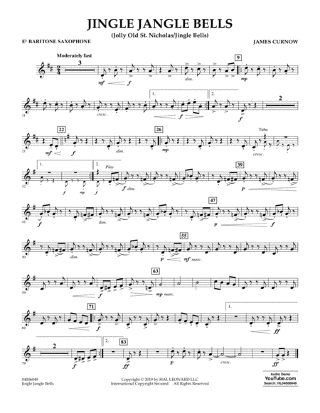 Free Sheet Music Jingle Jangle Bells Jolly Old St Nicholas Jingle Bells Eb Baritone Saxophone