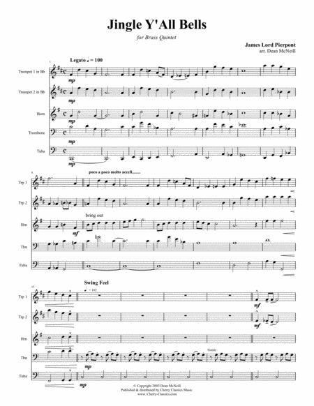 Free Sheet Music Jingle Y All Bells Comical Version For Brass Quintet