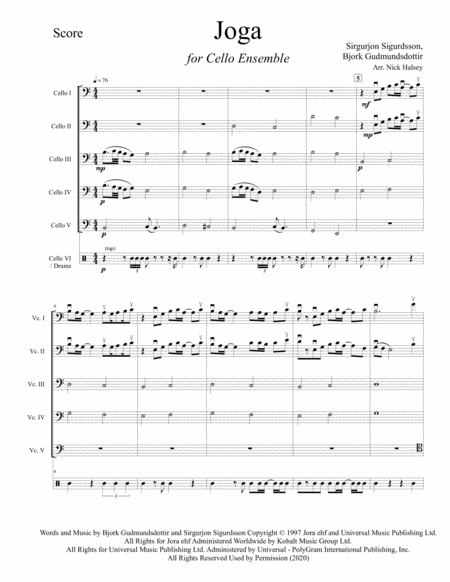 Joga Cello Ensemble Sheet Music