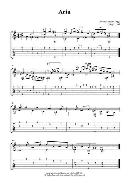 Free Sheet Music Johann Anton Logy Aria Guitar