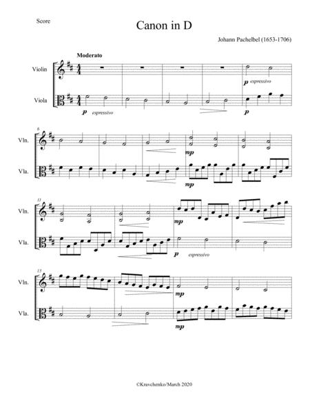 Free Sheet Music Johann Pachelbel Canon In D Major For String Duo