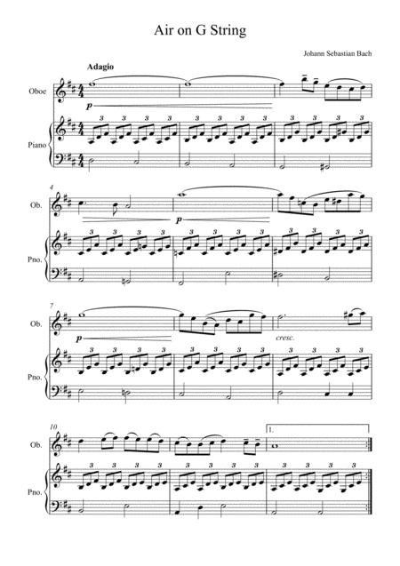 Free Sheet Music Johann Sebastian Bach Air In G Piano And Oboe Solo