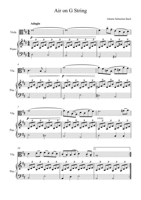 Free Sheet Music Johann Sebastian Bach Air In G Piano And Viola Solo