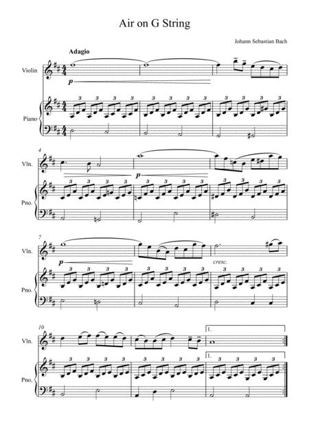 Free Sheet Music Johann Sebastian Bach Air In G Piano And Violin Solo