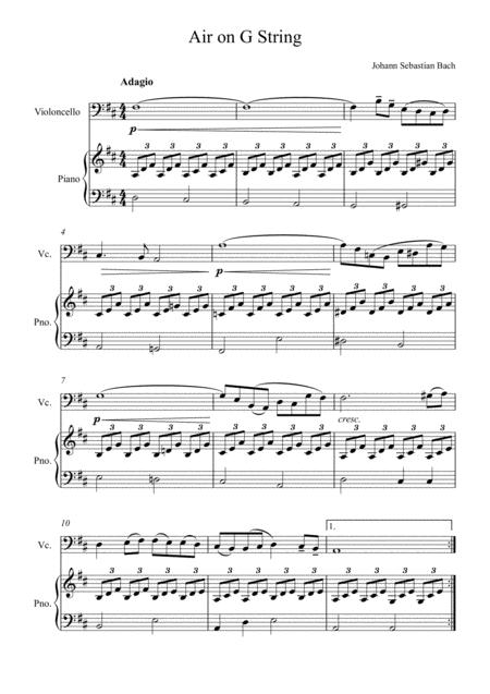 Free Sheet Music Johann Sebastian Bach Air In G Piano And Violoncello Solo