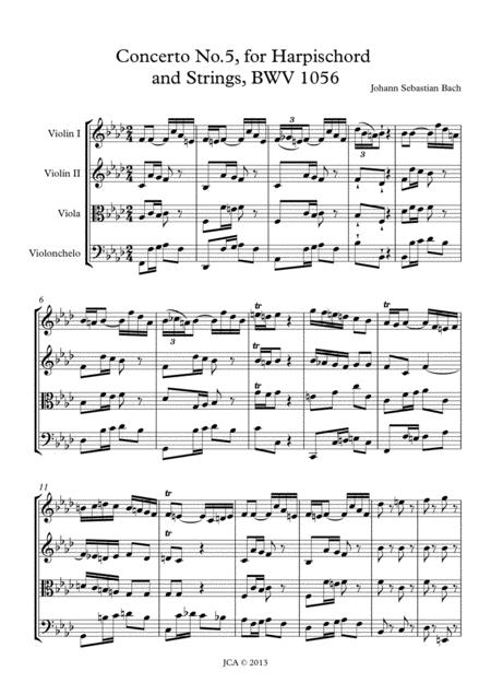 Johann Sebastian Bach Cembalo Concerto No 5 Bwv 1056 Sheet Music