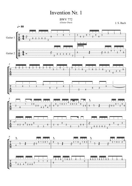 Free Sheet Music Johann Sebastian Bach Invention No 1 Guitar Duet Tab