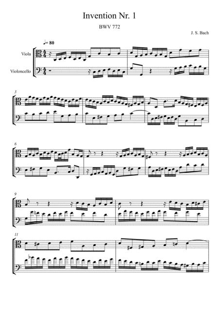 Johann Sebastian Bach Invention No 1 Viola And Violoncello Duet Sheet Music