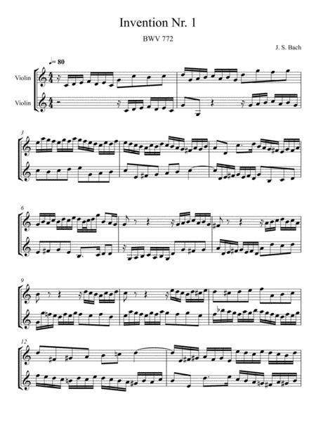 Free Sheet Music Johann Sebastian Bach Invention No 1 Violin Duet