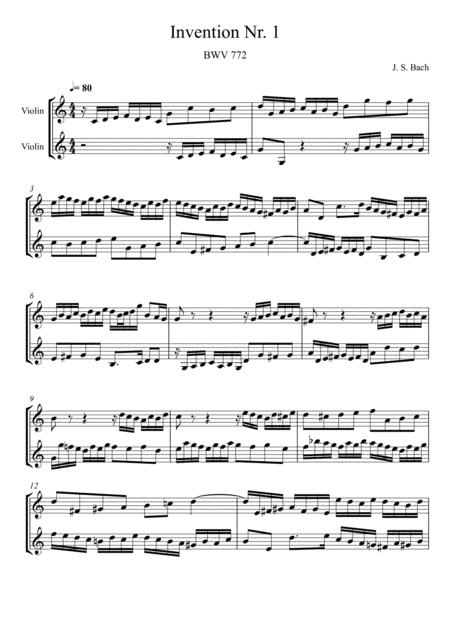 Johann Sebastian Bach Invention No 1 Violin Duet Sheet Music