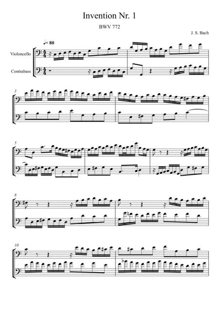 Johann Sebastian Bach Invention No 1 Violoncello And Contrabass Duet Sheet Music