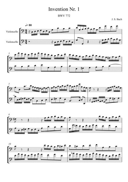 Johann Sebastian Bach Invention No 1 Violoncello Duet Sheet Music