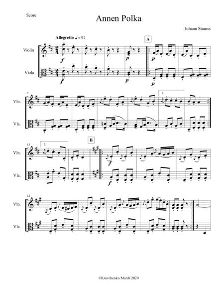 Johann Strauss Ii Annen Polka Op 117 For String Duo Sheet Music