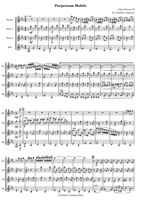 Johann Strauss Ii Perpetuum Mobile For Flute Quartet Sheet Music