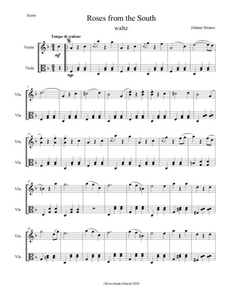 Johann Strauss Ii Roses From The South Waltz For String Duo Sheet Music