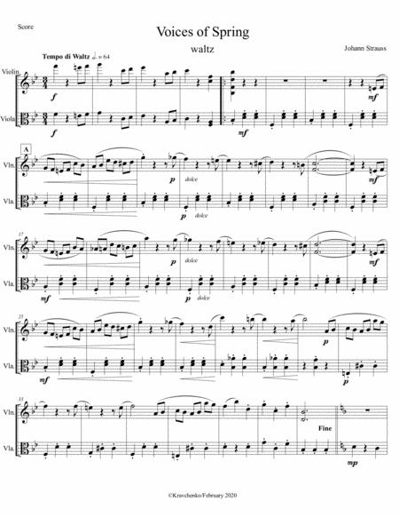 Johann Strauss Ii Voices Of Spring Waltz For String Duo Sheet Music