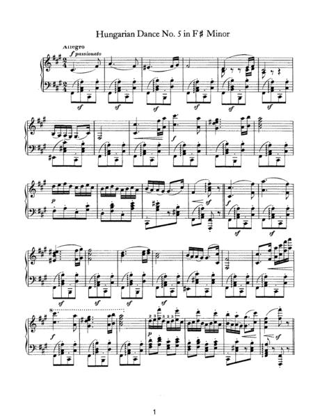 Free Sheet Music Johannes Brahms Hungarian Dance No5 In F Minor Original Version Piano Solo