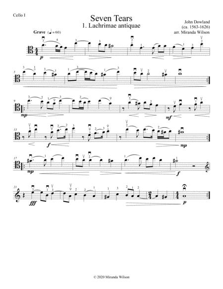 John Dowland Lacrimae Antiquae From Seven Tears For 5 Cellos Sheet Music