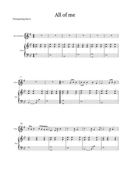 John Legend All Of Me Alto Sax Piano Arrangement Sheet Music